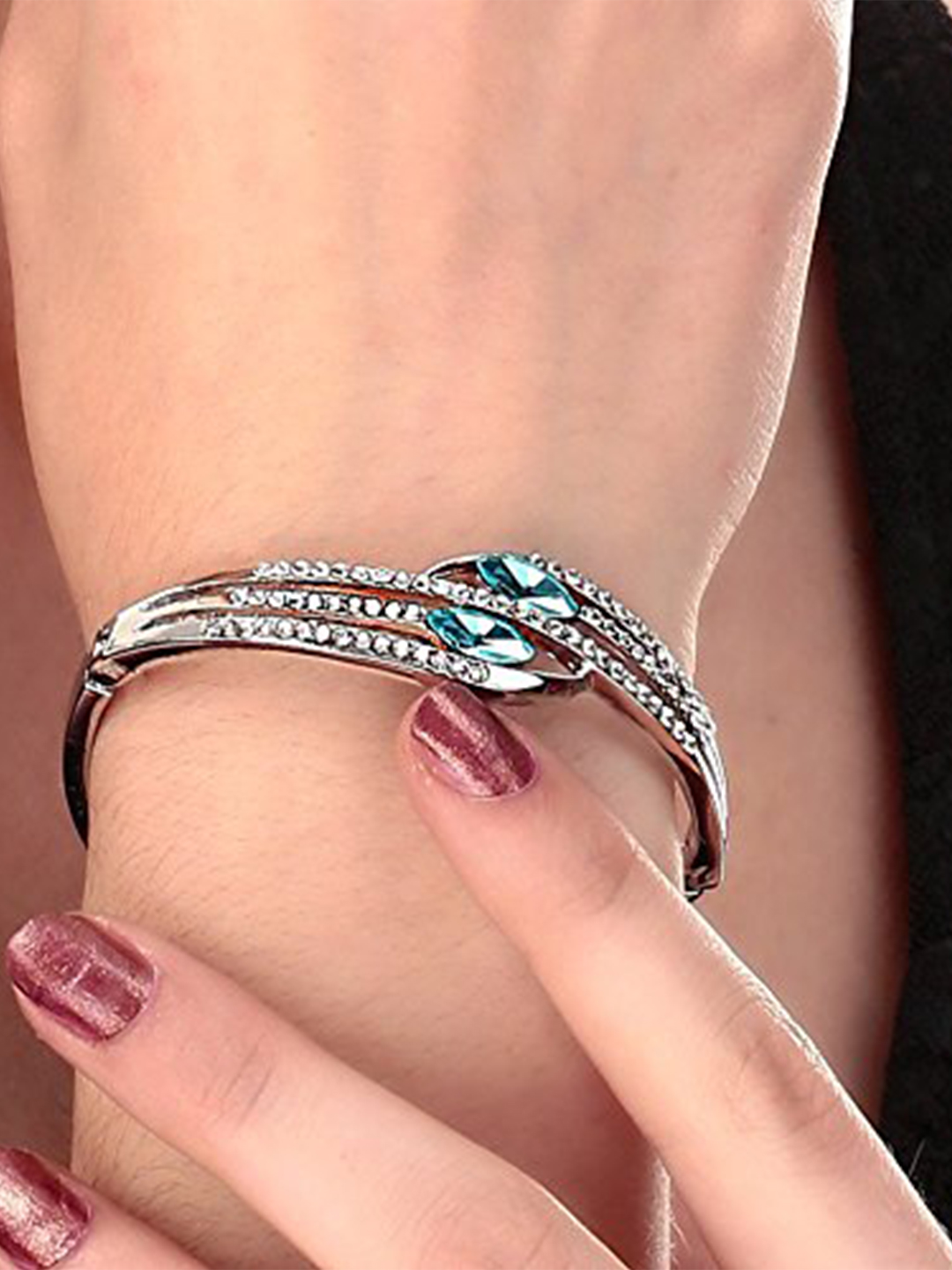 Youbella Jewellery Combo Of Blue Crystal Necklace Set With Earrings And Bracelet For Women