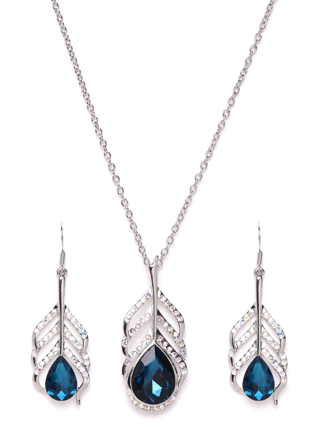 YouBella Blue Silver-Plated Stone Studded Jewellery Set with Bracelet