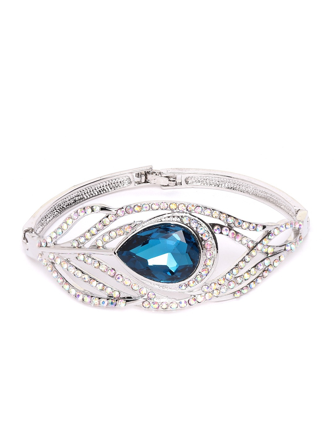YouBella Blue Silver-Plated Stone Studded Jewellery Set with Bracelet