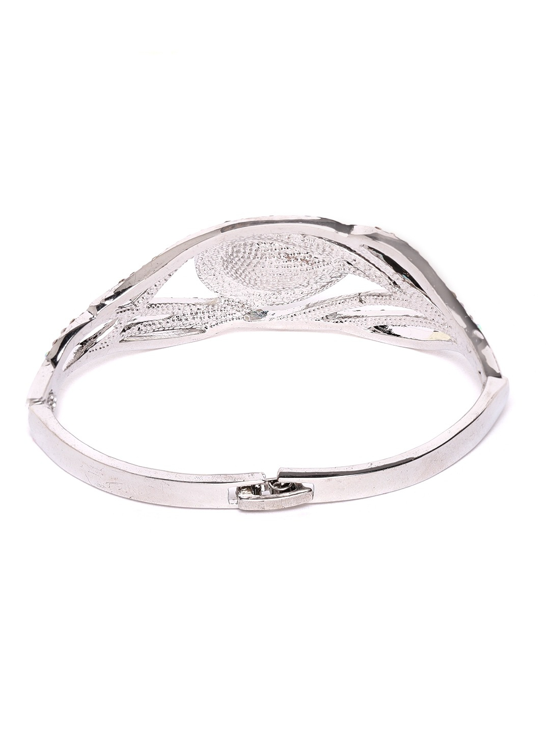 YouBella Blue Silver-Plated Stone Studded Jewellery Set with Bracelet