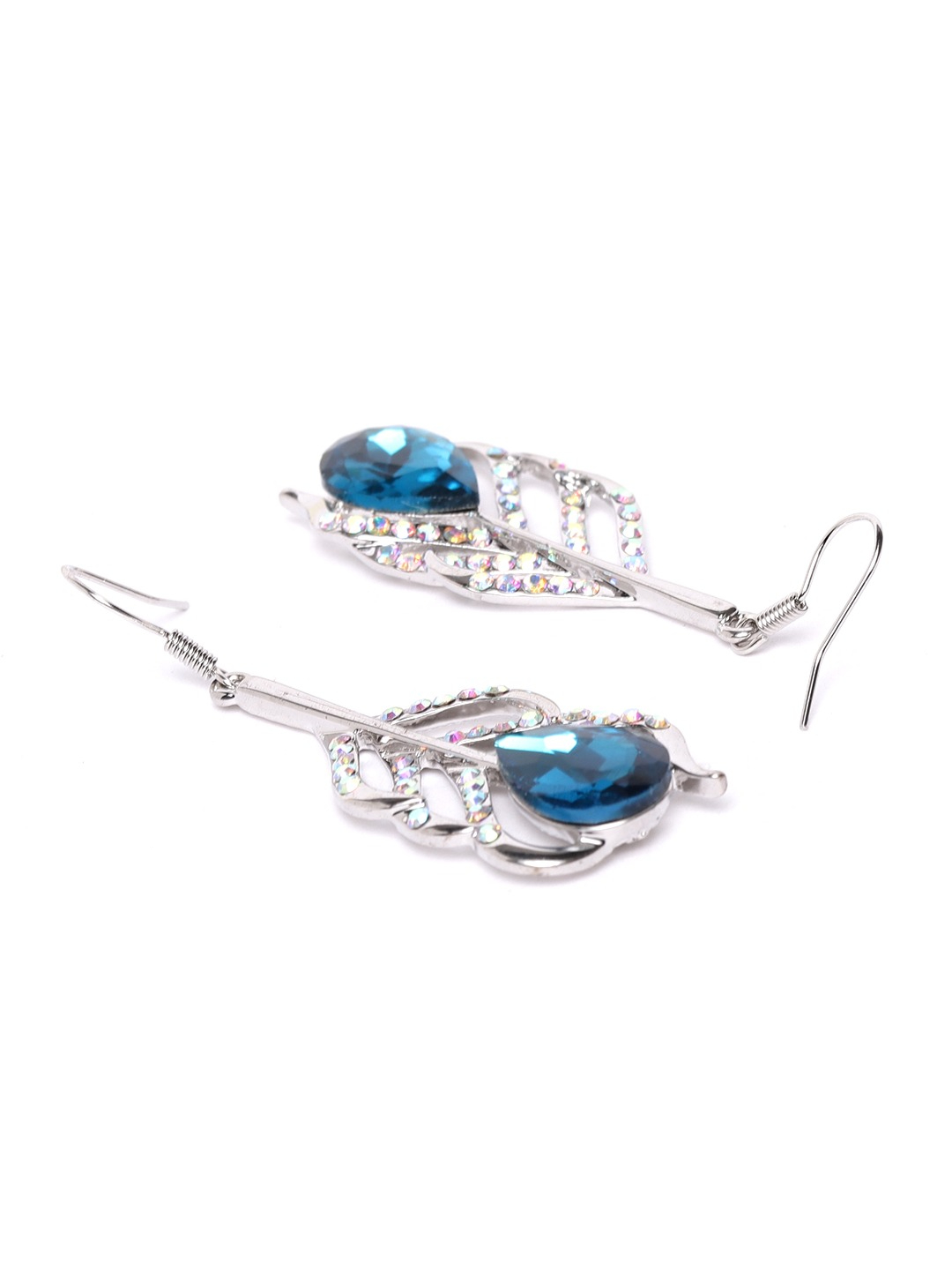 YouBella Blue Silver-Plated Stone Studded Jewellery Set with Bracelet