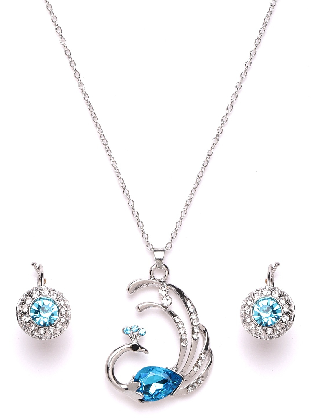 YouBella Blue Silver-Plated Stone-Studded Jewellery Set with Bracelet