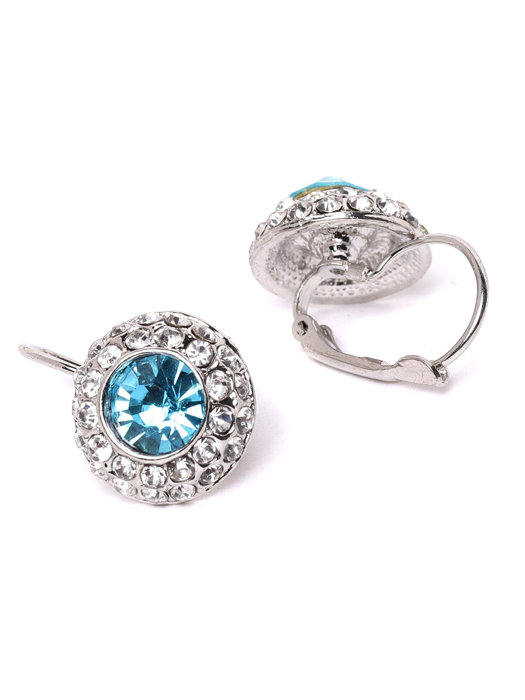 YouBella Blue Silver-Plated Stone-Studded Jewellery Set with Bracelet