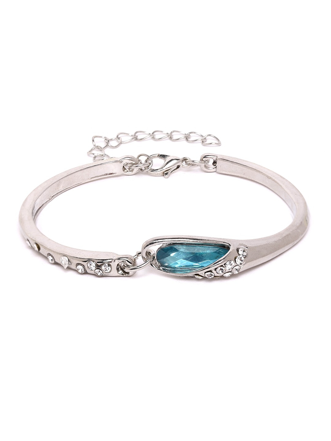 YouBella Blue Silver-Plated Stone-Studded Jewellery Set with Bracelet