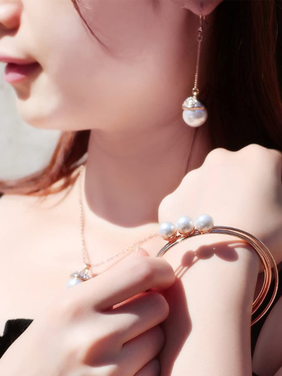 Valentine YouBella Fashion Jewellery Crystal Pearl Combo Pendant Necklace Set, Bangle Bracelet and Fancy Earrings for Women and Girls