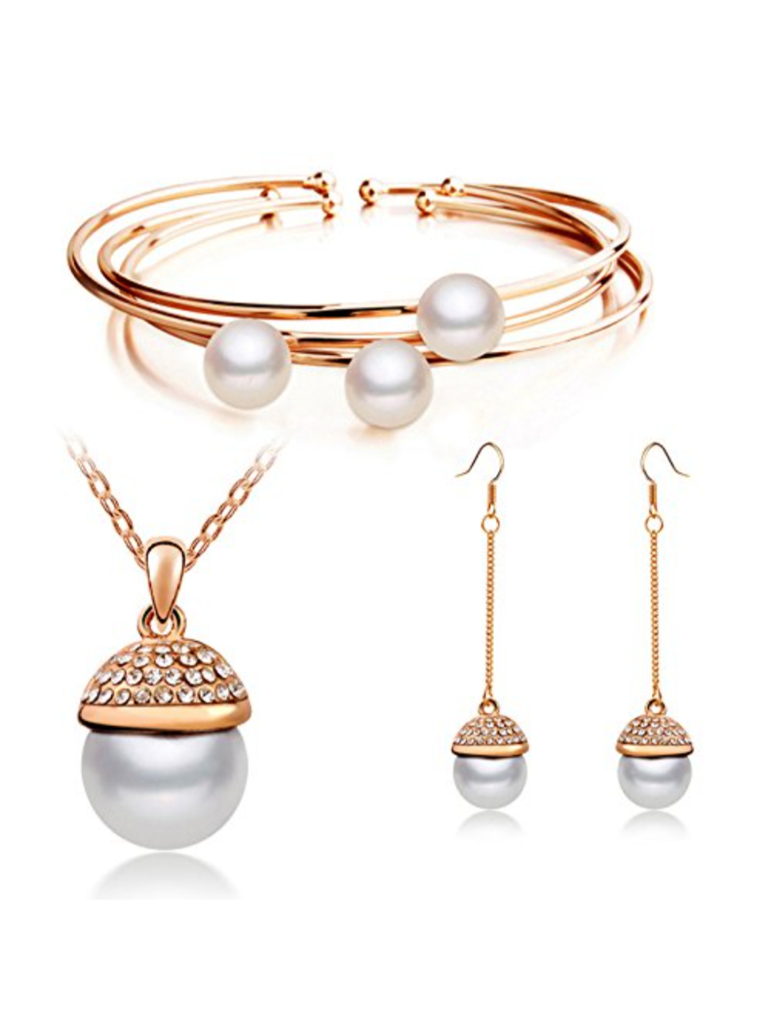 Valentine YouBella Fashion Jewellery Crystal Pearl Combo Pendant Necklace Set, Bangle Bracelet and Fancy Earrings for Women and Girls
