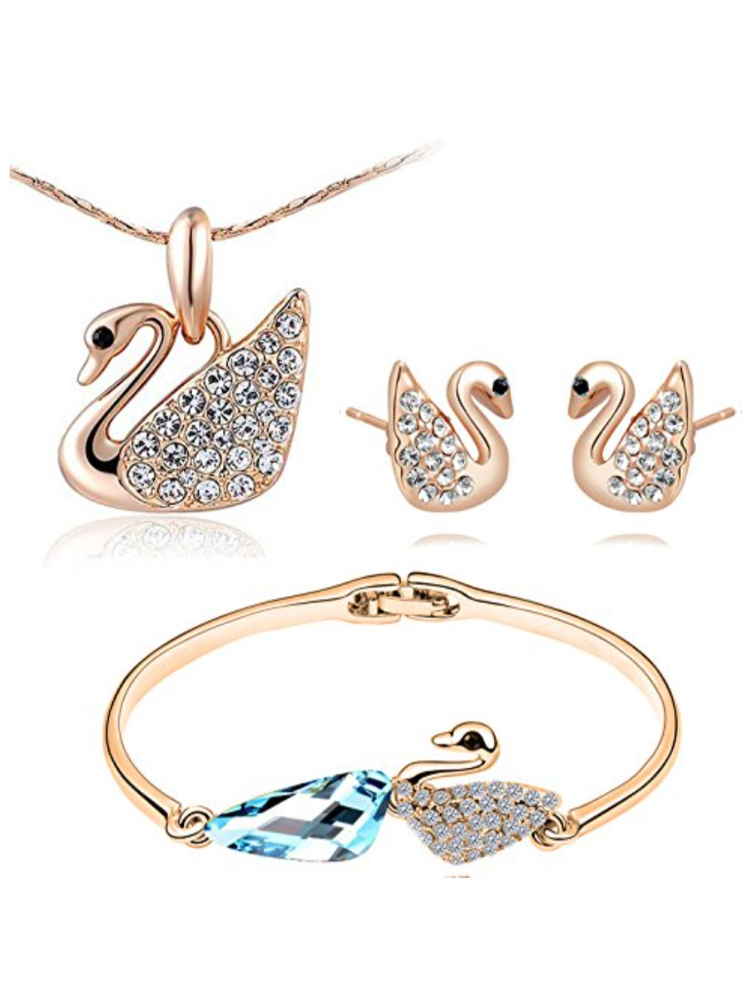 YouBella Combo of Golden Crystal Pendant Necklace Set, Bangle Bracelet and Earrings for Women