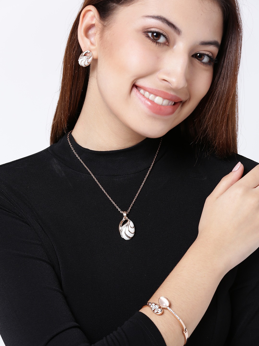 Youbella Crystal Gold Combo Of Pendant Necklace Set, Bangle Bracelet & Earrings For Women And Girls