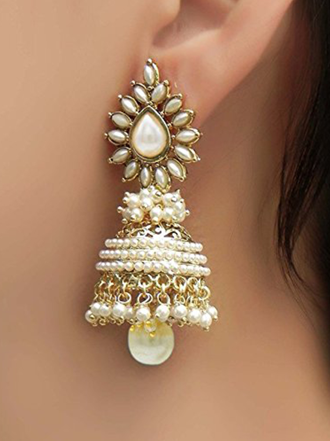 YouBella Traditional Copper Pearl White Jhumki Earrings for Women