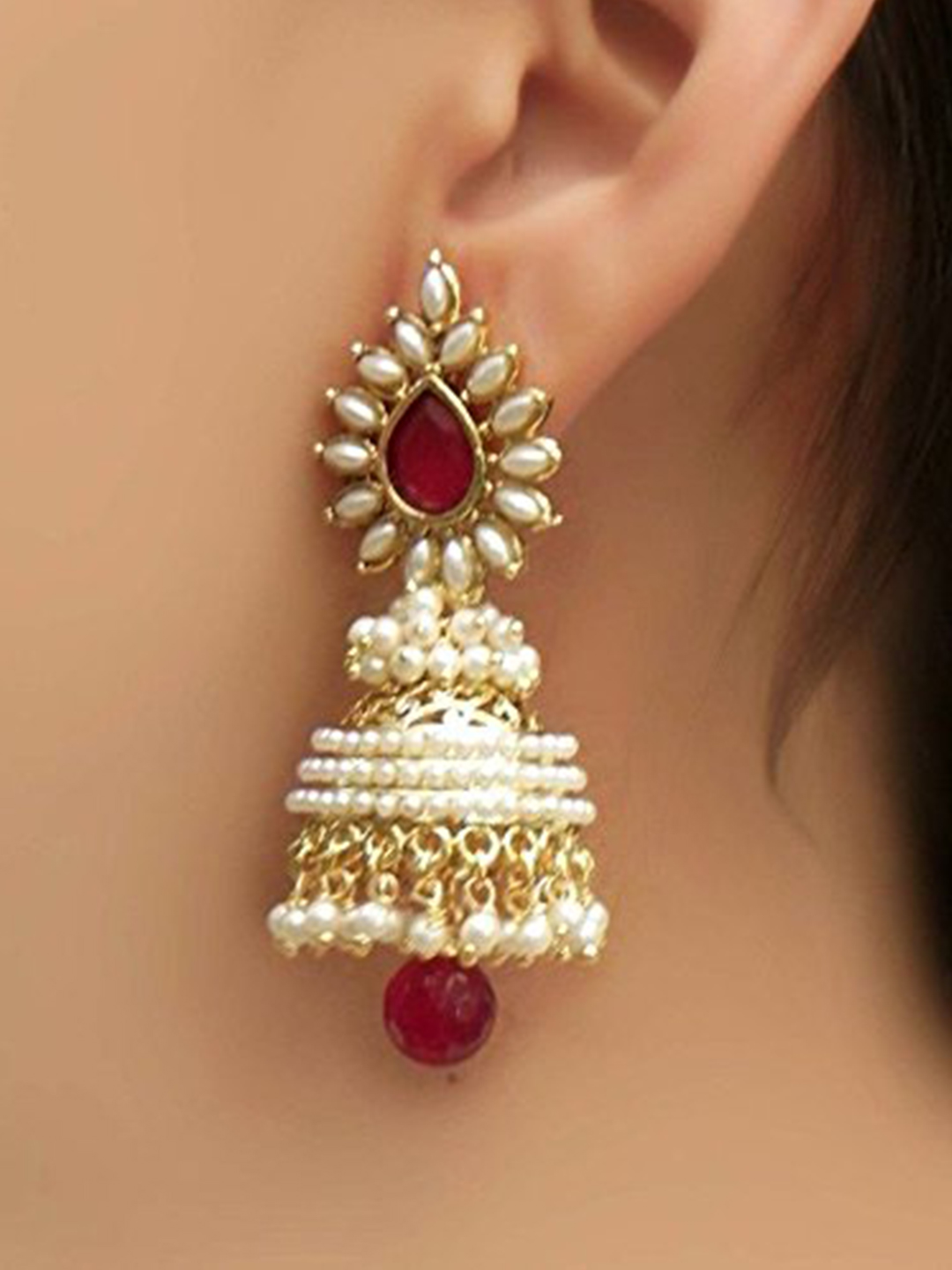 YouBella Jewellery Traditional Copper Bollywood Style Pearl earrings Jhumki/Jhumka Earrings for Girls and Women (Red)