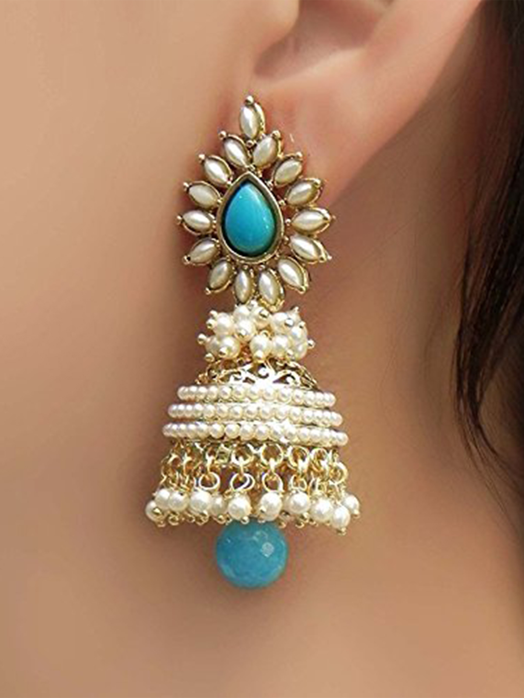 YouBella Jewellery Traditional Copper Bollywood Style Pearl earrings Jhumki/Jhumka Earrings for Girls and Women (Blue)