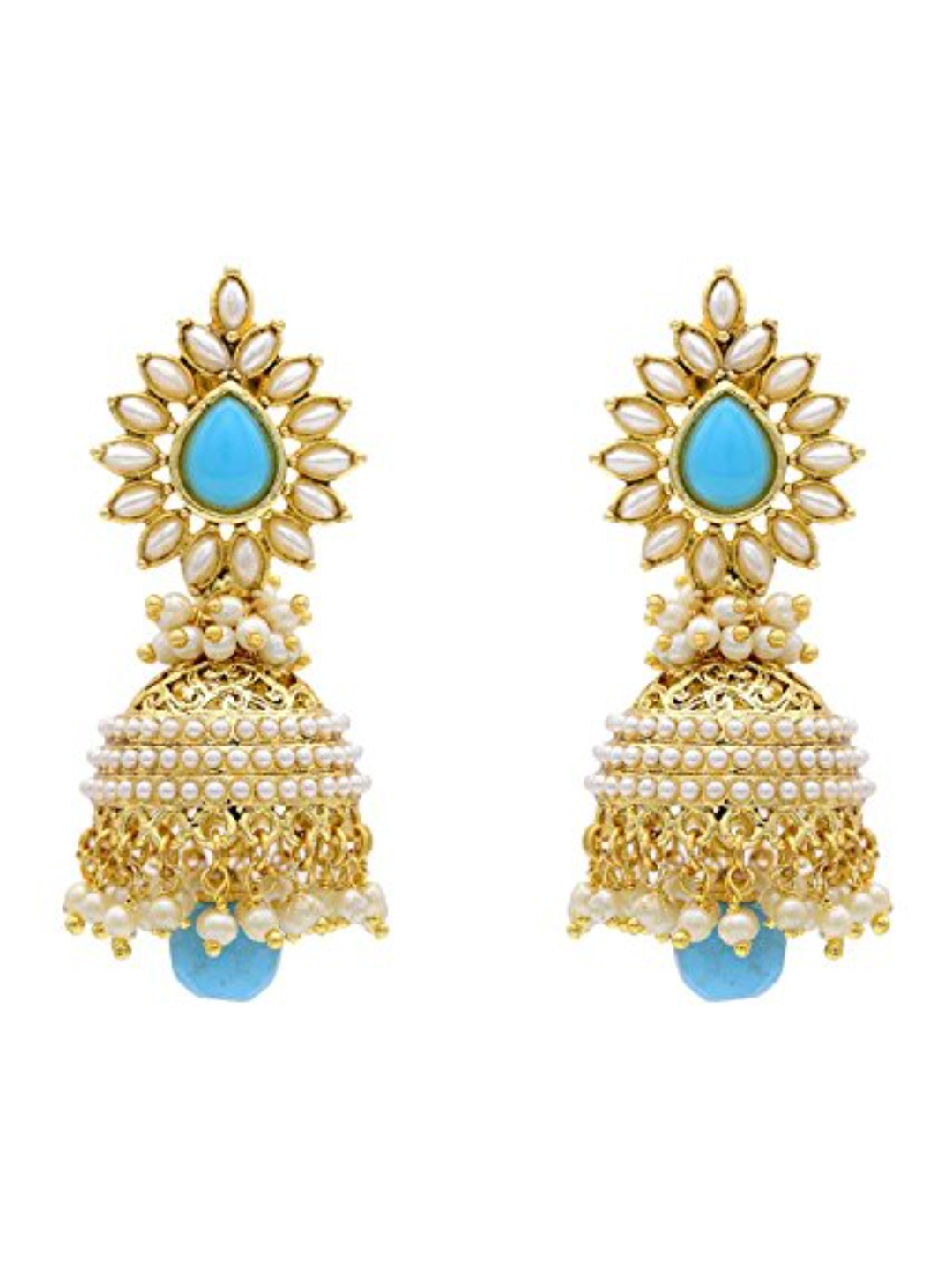 YouBella Jewellery Traditional Copper Bollywood Style Pearl earrings Jhumki/Jhumka Earrings for Girls and Women (Blue)