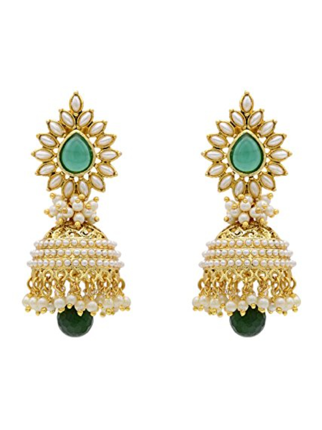 YouBella Traditional Copper Pearl Jhumki Earrings for Girls/Women (White) (Green)