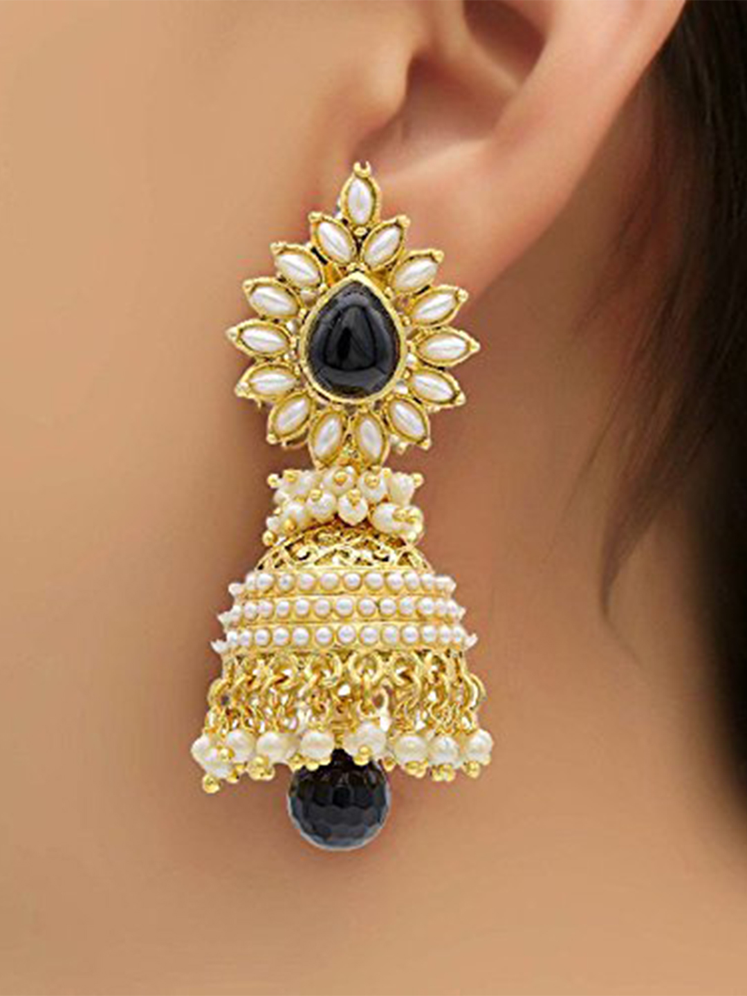 YouBella Traditional Copper Pearl Jhumki Earrings for Girls/Women (White) (Black)