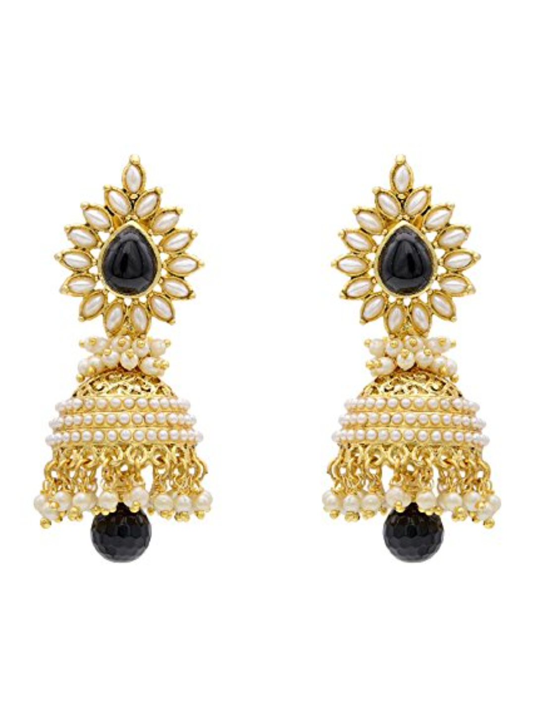YouBella Traditional Copper Pearl Jhumki Earrings for Girls/Women (White) (Black)