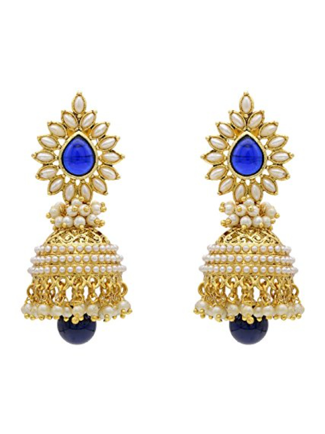YouBella Traditional Copper Pearl Jhumki Earrings for Girls/Women (White) (Dark Blue)