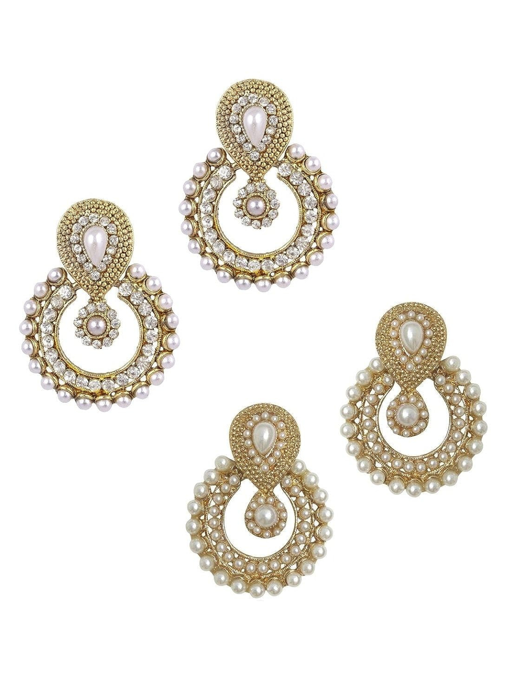 YouBella White Gold-Plated Designer Traditional Pearl and American Diamond Earrings for Women - Combo of 2