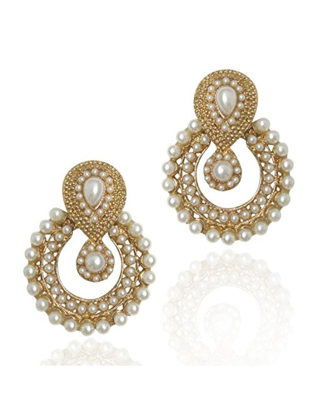 YouBella White Gold-Plated Designer Traditional Pearl and American Diamond Earrings for Women - Combo of 2