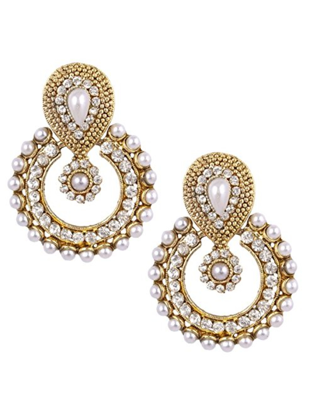 YouBella White Gold-Plated Designer Traditional Pearl and American Diamond Earrings for Women - Combo of 2