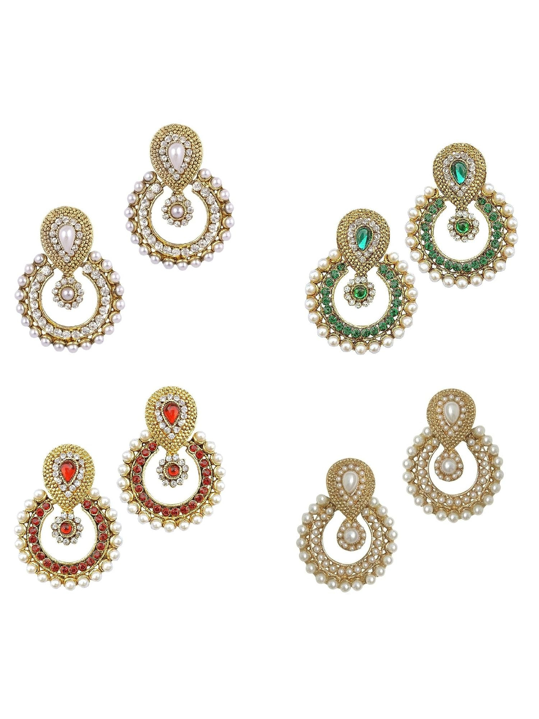 YouBella Combo of 4 Traditional Gold-plated White Earrings for Women