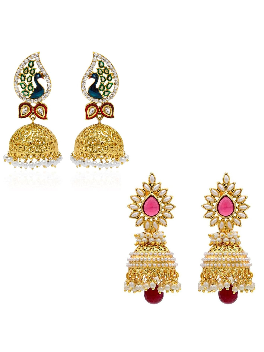 YouBella Special Combo of Gold Plated Dancing Peacock Pearl studded Jhumka Earrings for Girls and Women : Best Rakhi Gift Jewellery
