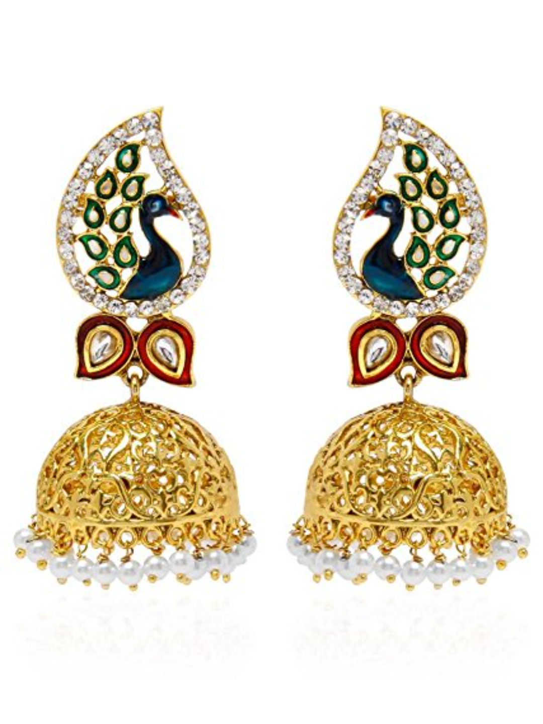 YouBella Special Combo of Gold Plated Dancing Peacock Pearl studded Jhumka Earrings for Girls and Women : Best Rakhi Gift Jewellery