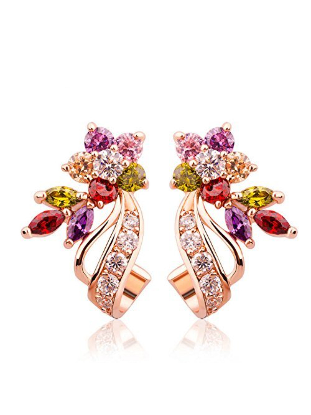 Best Valentine Gifts : YouBella Gracias Collection Swiss Zircon Jewellery Rainbow colors Exquisite Rose Gold Plated Earrings for Women and Girls
