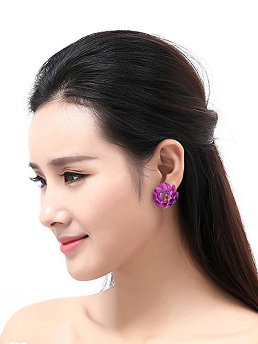 YouBella Crystal Purple Floral Fancy Earrings for Girls and Women