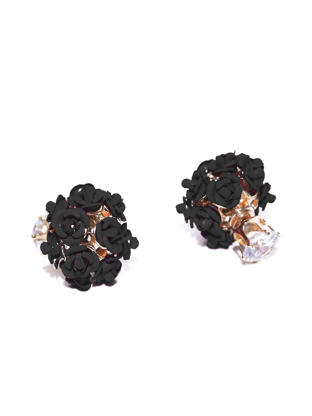 YouBella Black Gold-Plated Floral Double-Sided Studs