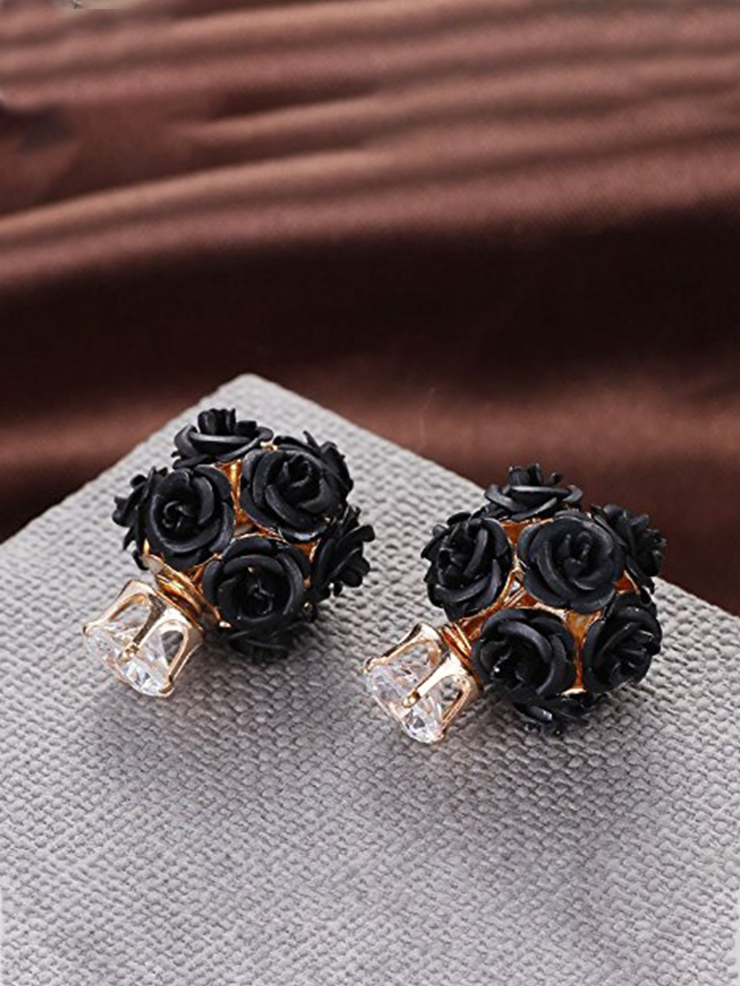 YouBella Jewellery Rose Shape Two Sided Earrings for Girls and Women (Black)