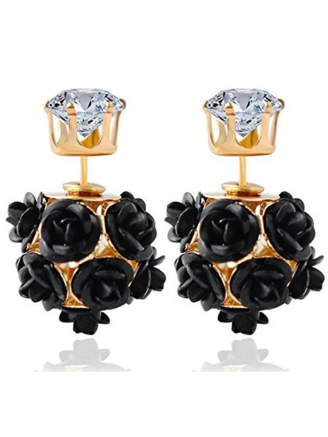 YouBella Jewellery Rose Shape Two Sided Earrings for Girls and Women (Black)