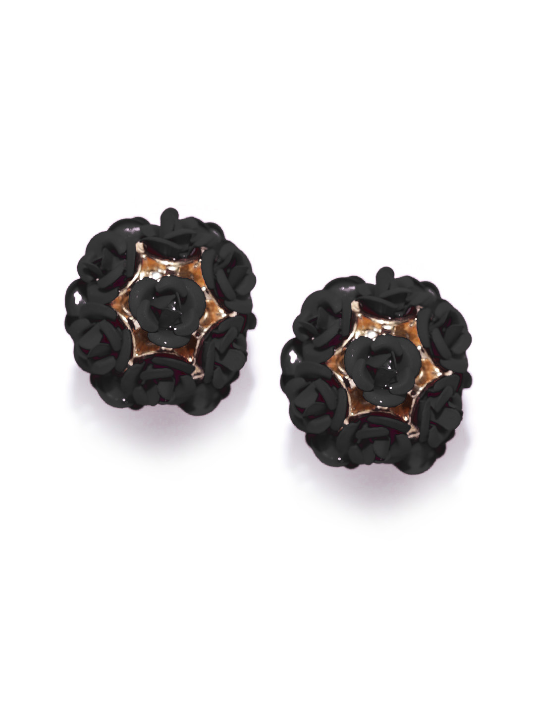 YouBella Black Gold-Plated Floral Double-Sided Studs