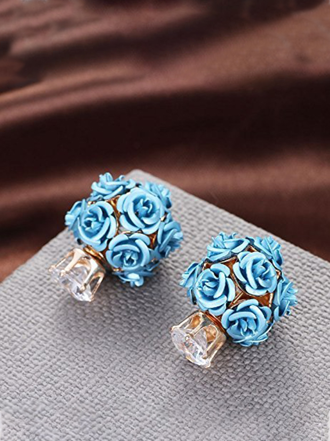 YouBella Valentine Collection Blue Alloy Rose Shape Two sided Earrings for Girls/Women