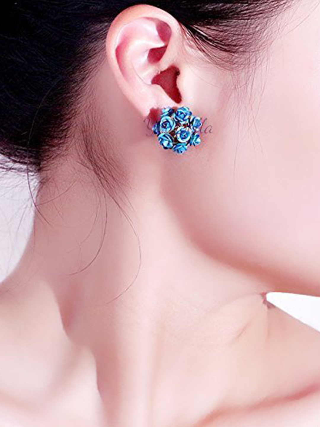 YouBella Valentine Collection Blue Alloy Rose Shape Two sided Earrings for Girls/Women