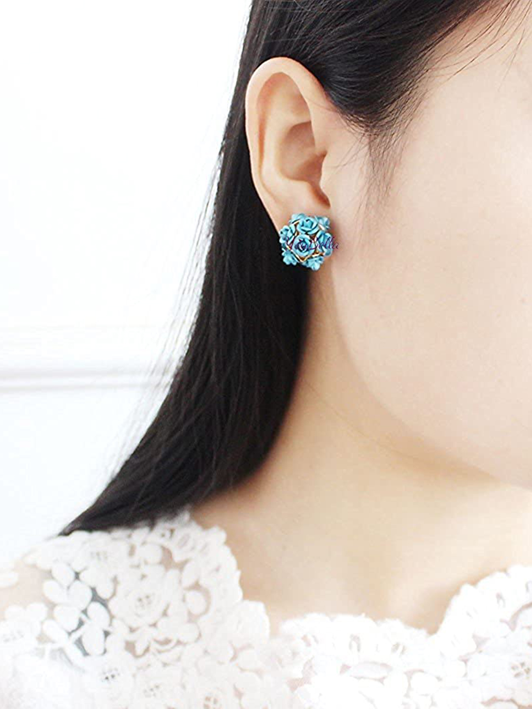 YouBella Valentine Collection Blue Alloy Rose Shape Two sided Earrings for Girls/Women