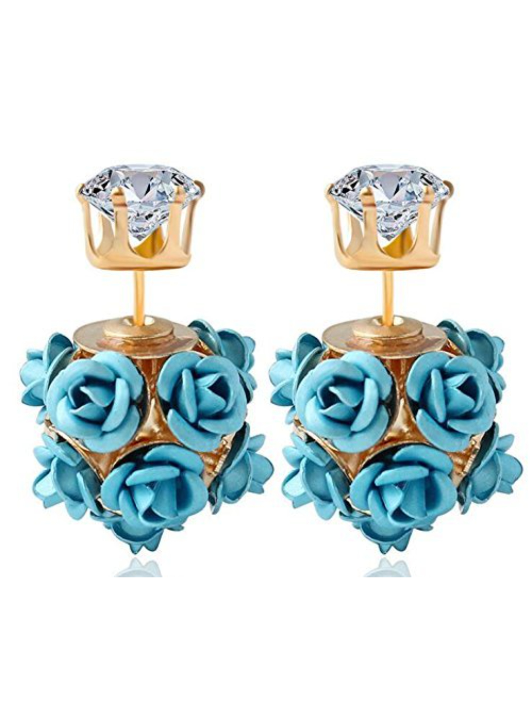 YouBella Valentine Collection Blue Alloy Rose Shape Two sided Earrings for Girls/Women