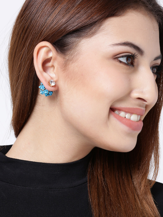 YouBella Blue Gold-Plated Floral Double-Sided Studs