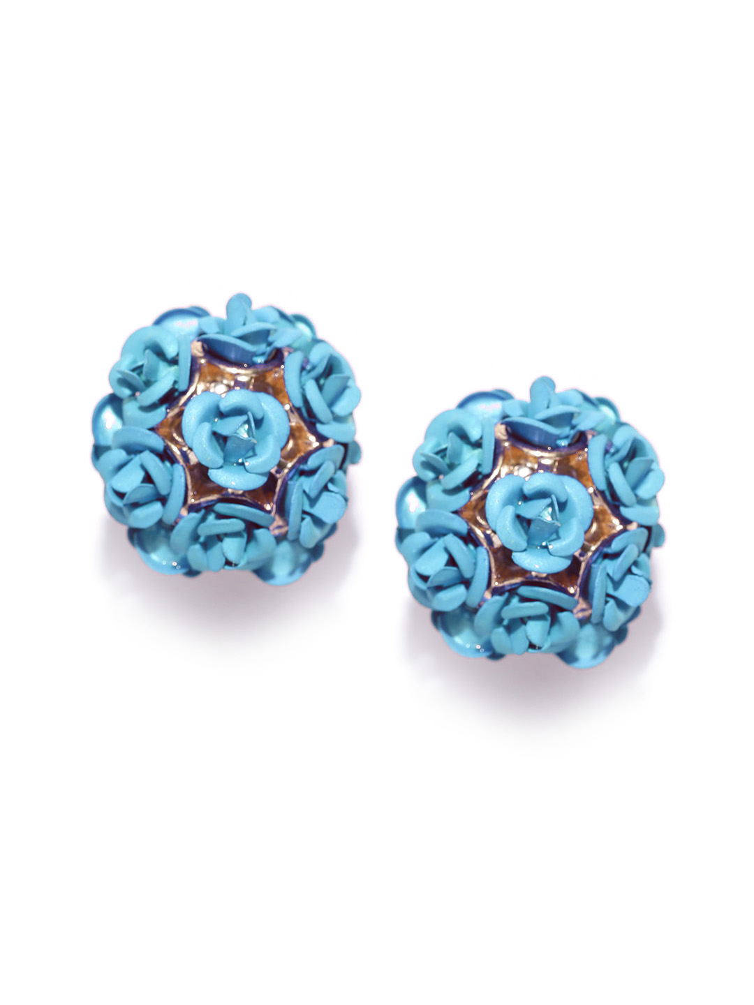 YouBella Blue Gold-Plated Floral Double-Sided Studs