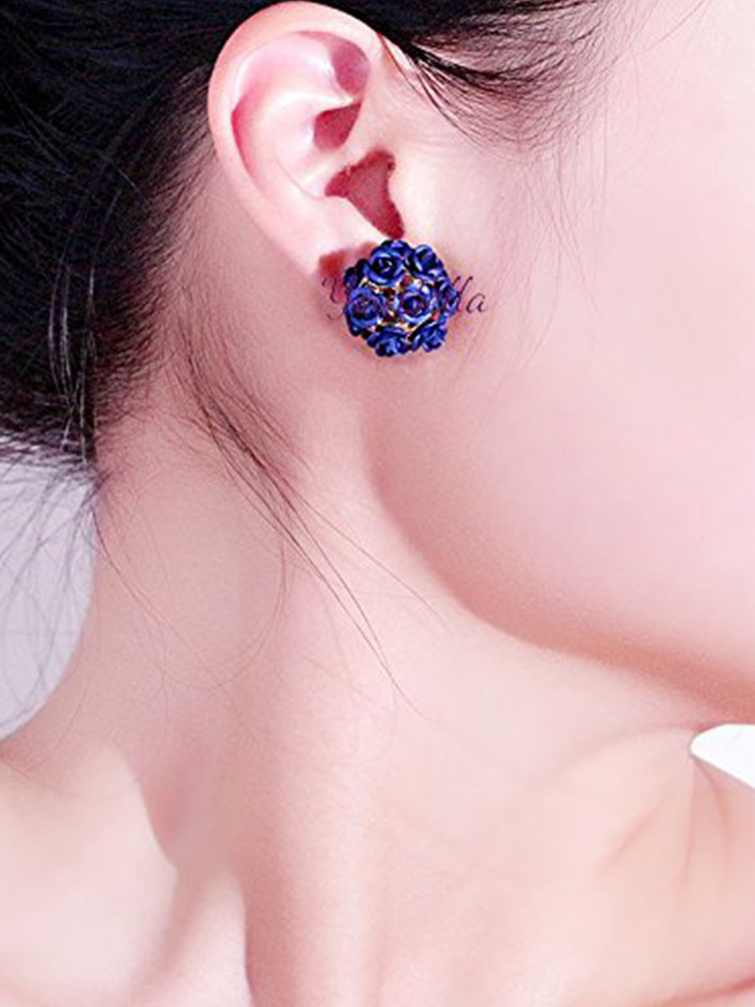 YouBella Jewellery Rose Shape Two Sided Earrings for Girls and Women (Dark Blue)