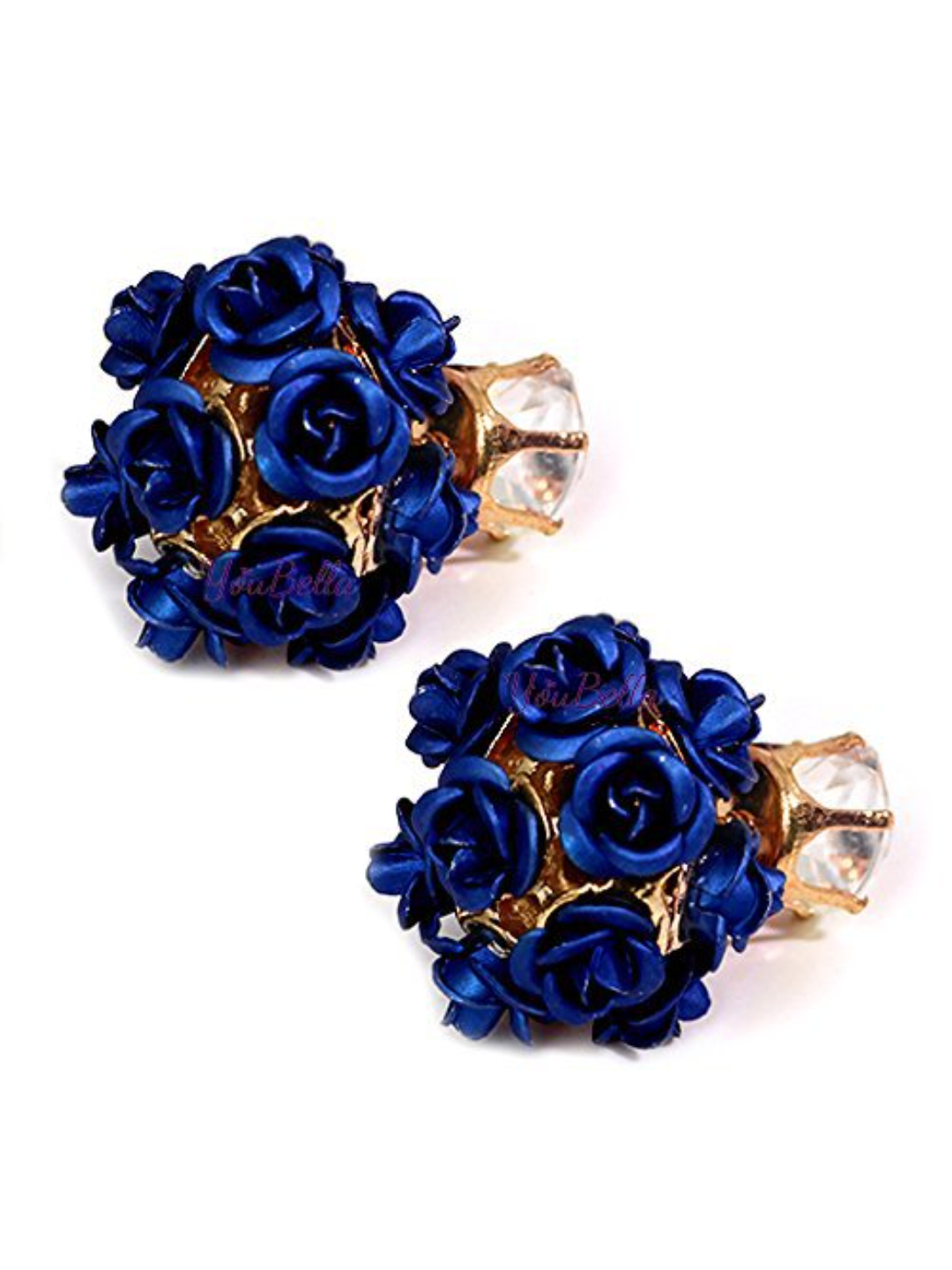 YouBella Jewellery Rose Shape Two Sided Earrings for Girls and Women (Dark Blue)