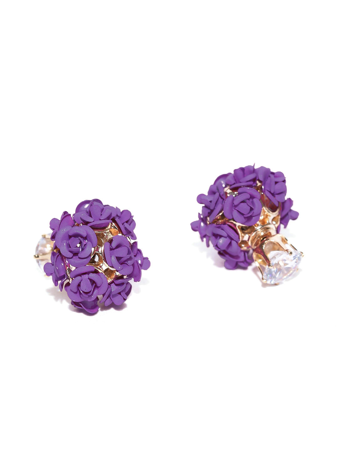 YouBella Purple Gold-Plated Floral Stone-Studded Double Sided Studs