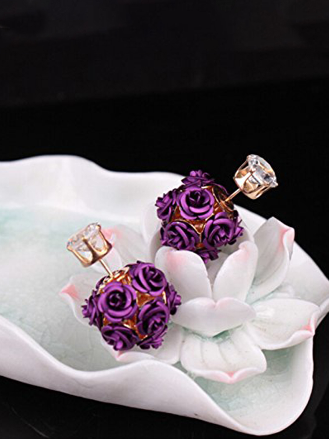 YouBella Jewellery Rose Shape Two Sided Earrings for Girls and Women (Purple)