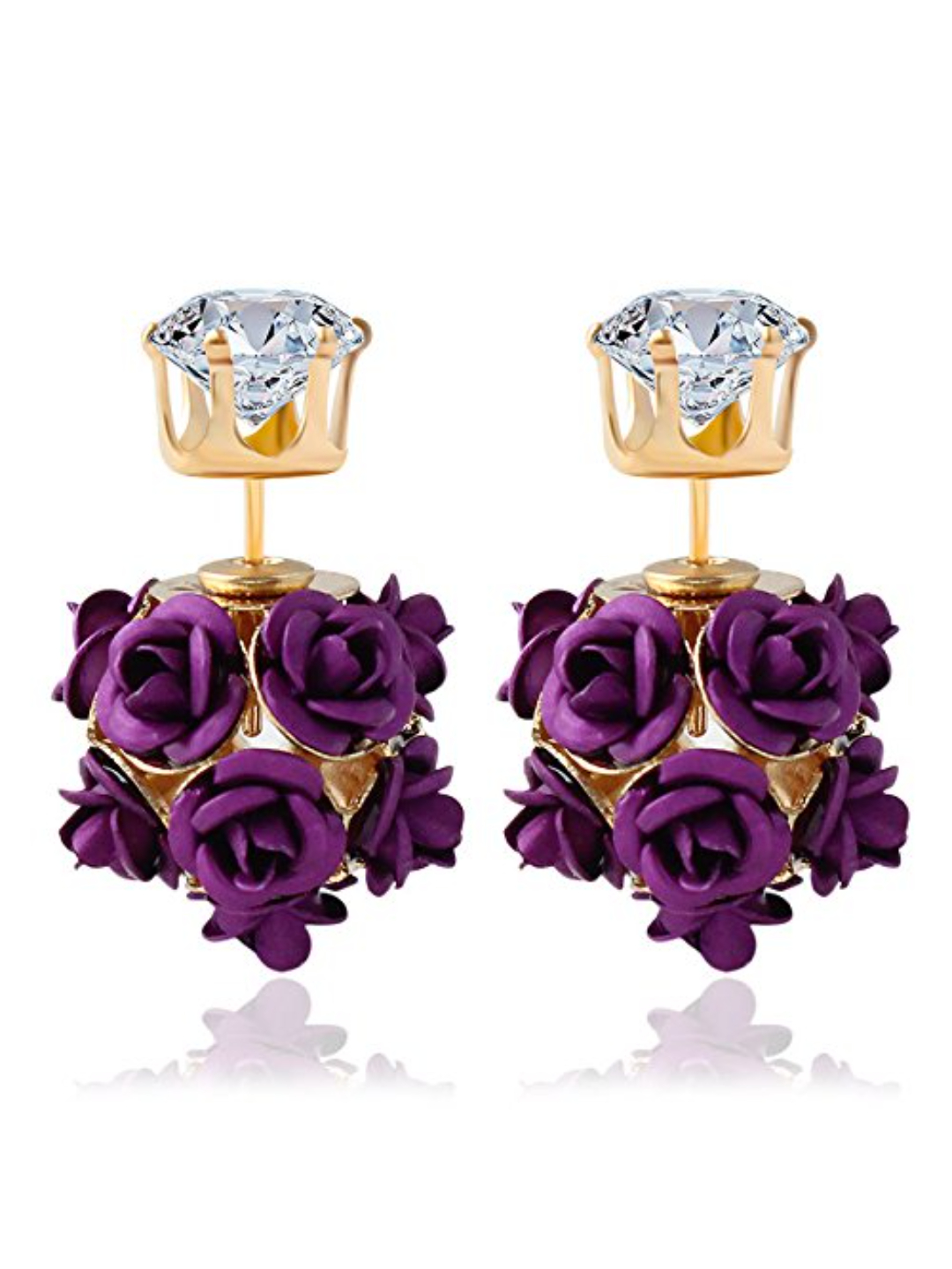 YouBella Jewellery Rose Shape Two Sided Earrings for Girls and Women (Purple)