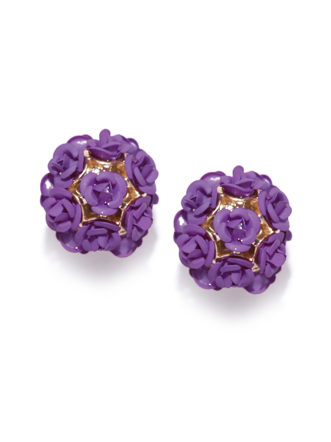 YouBella Purple Gold-Plated Floral Stone-Studded Double Sided Studs
