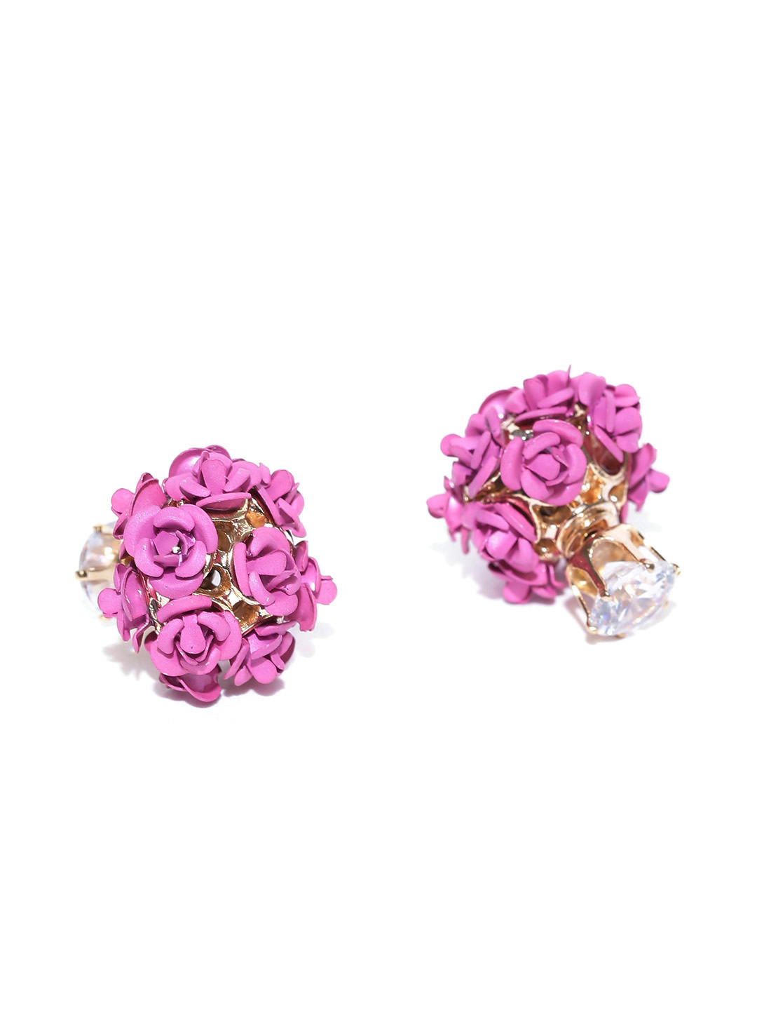YouBella Pink Rose Shape Gold Plated Double-Sided Pink Earrings for Women