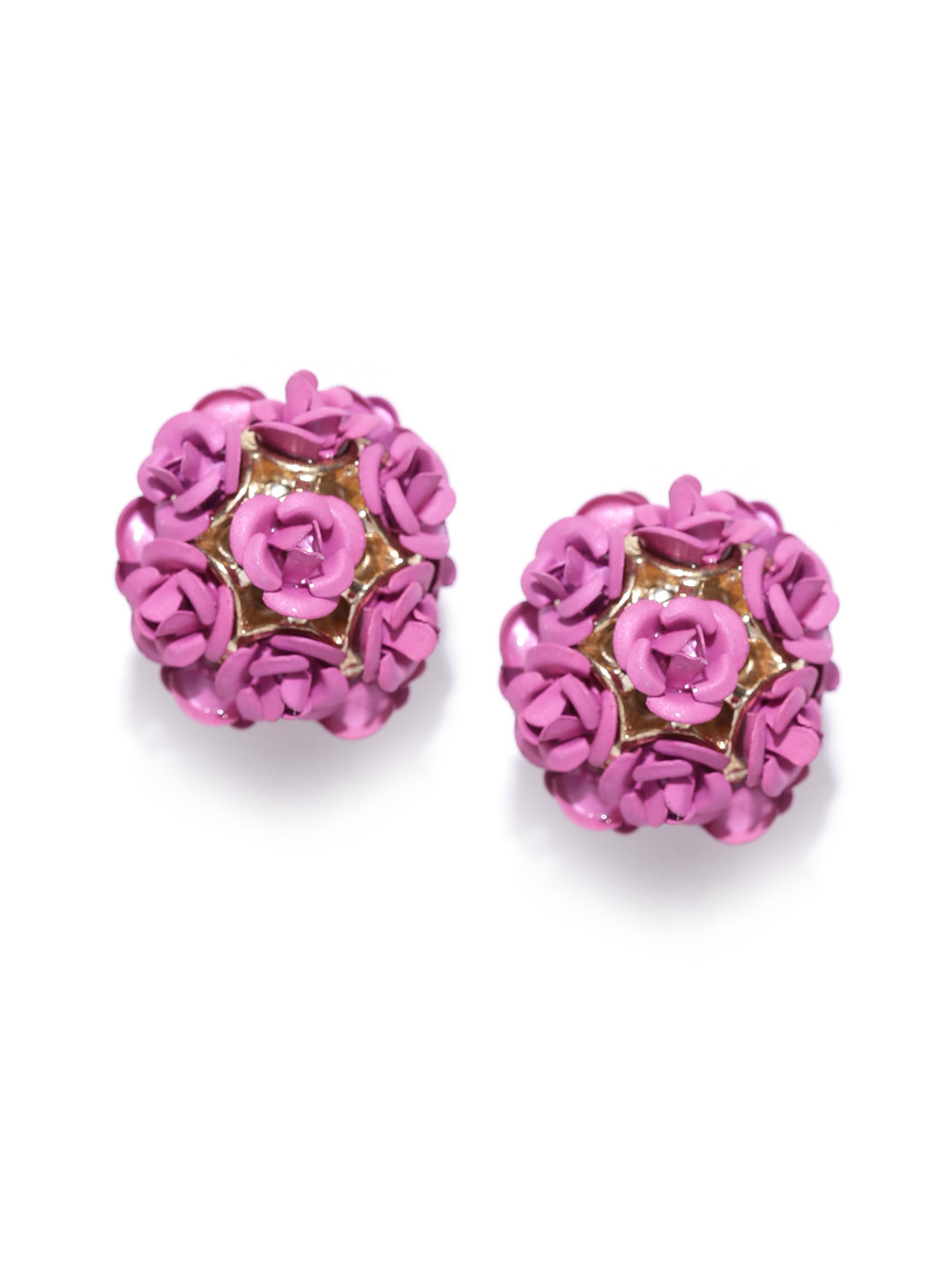 YouBella Pink Gold-Plated Floral Stone-Studded Double Sided Studs