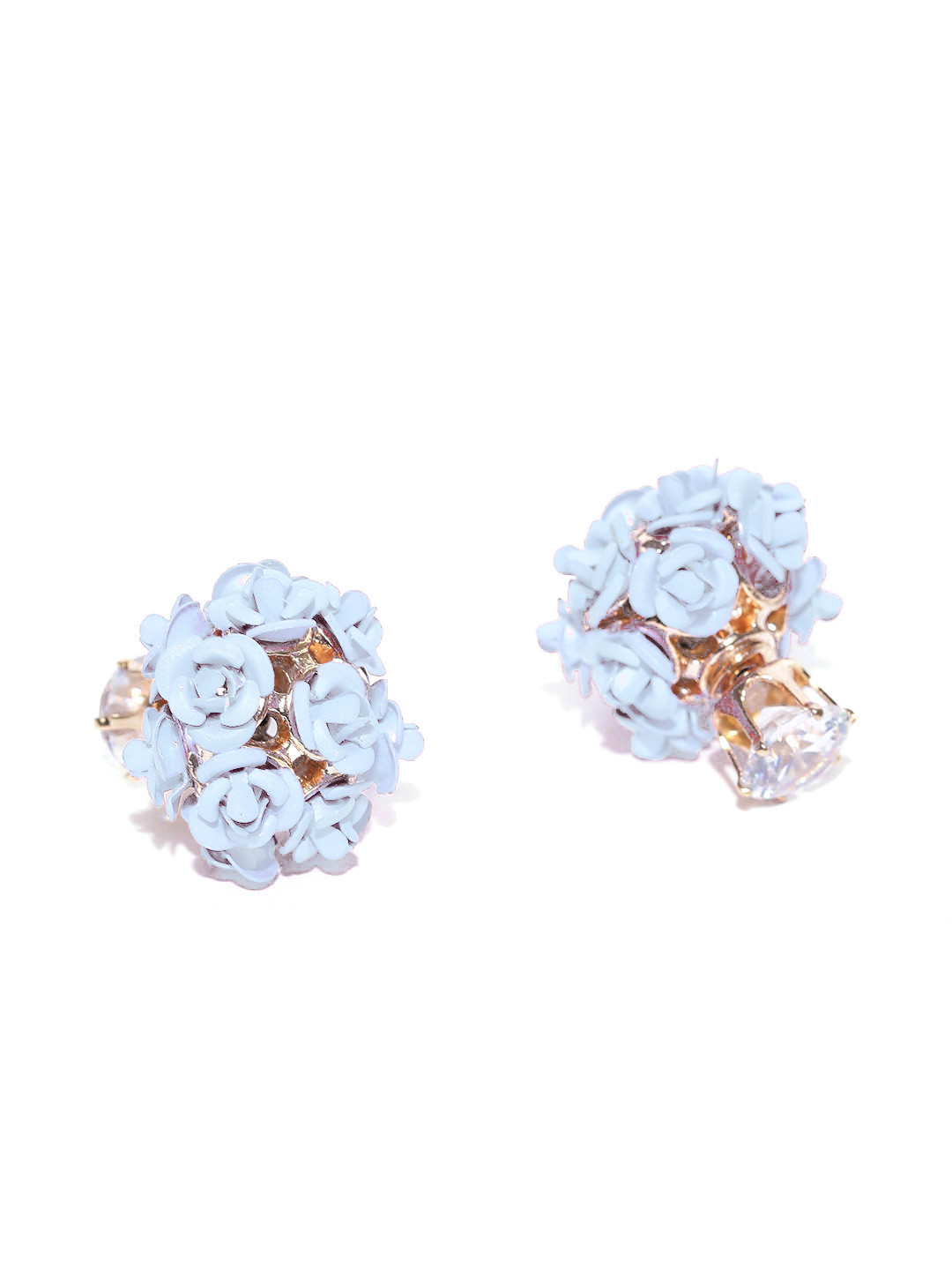 YouBella Jewellery Rose Shape 2 Sided Earrings for Women(Silver)