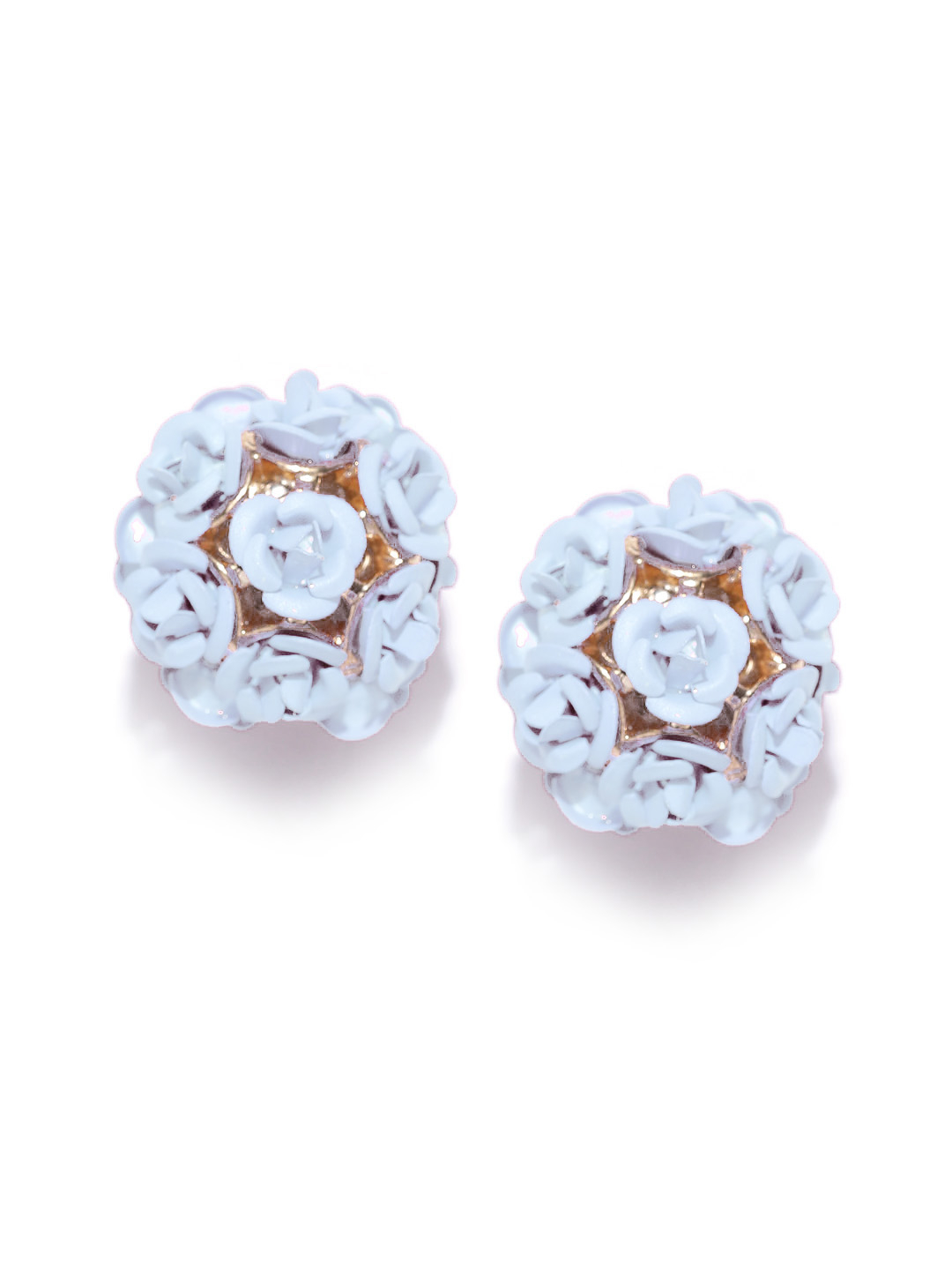 YouBella Grey Gold-Plated Floral Stone-Studded Double Sided Studs