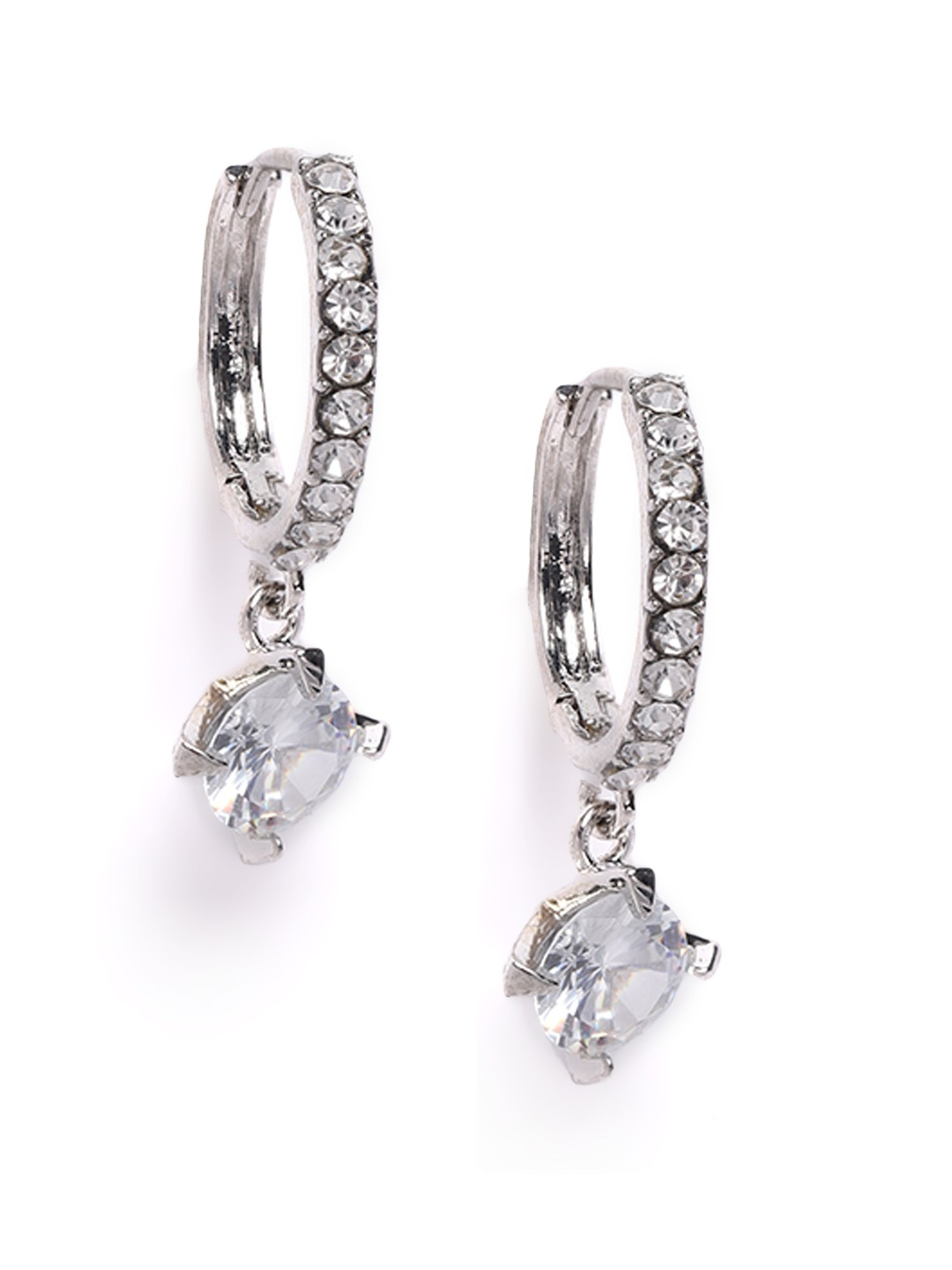 YouBella Silver-Plated Stone-Studded Circular Hoop Earrings