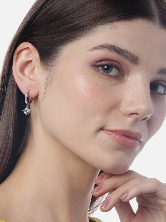 YouBella Silver-Plated Stone-Studded Circular Hoop Earrings